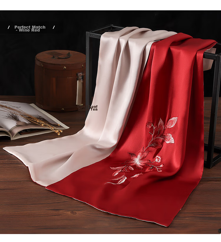 Shanghaigushi Silk Scarf for Women, Double-Layer Embroidery, 100% Mulberry Silk, Gift Box for Mom on Mid-Autumn Festival, Birthday Present, Purple And White 48