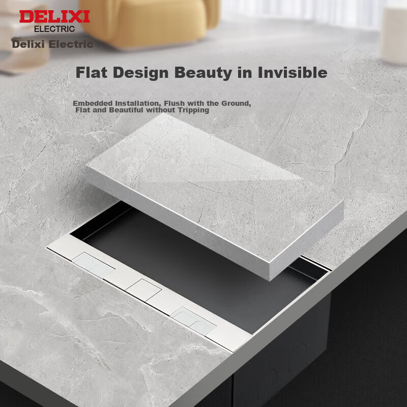 DELIXI Switch Socket, Recessed Marble Floor Socket, Hidden Ceramic Tile Floor Socket, Solid Wood Floor Socket, Flat Double Five-Hole