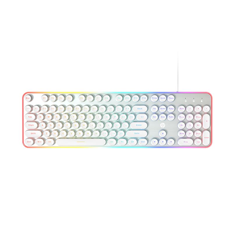 HP K10F Mechanical Keyboard, Wired Gaming Keyboard for Desktop Computer Office Use, 26 Keys without Collision, High-Quality White Keycaps with Mixed Lighting
