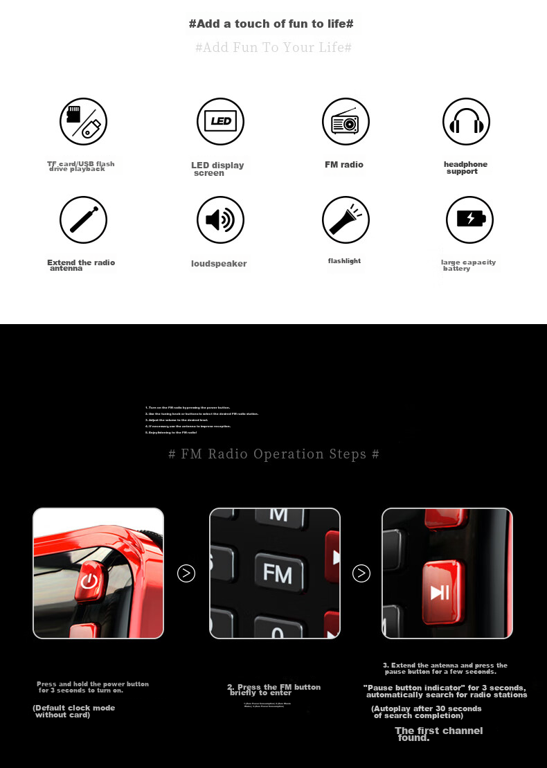 SAST V30 Black, Radio for Elderly, Rechargeable, Portable, Card-Insertable, Pocket-Sized, Mini Personal Radio, Campus Broadcasting, FM Tuning, Digital Player 4