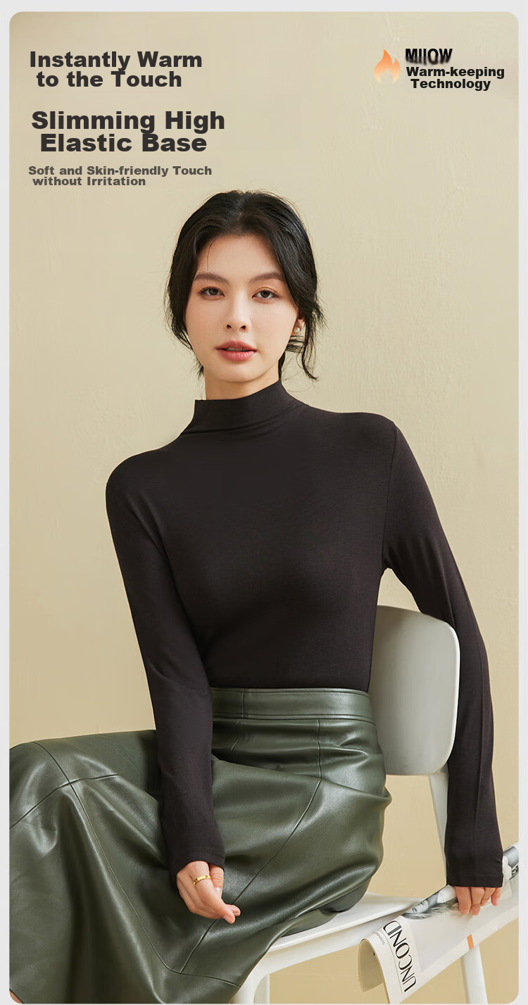 MiiOW High-Neck Base Layer for Women, 2025 New Style Inner Wear, Autumn And Winter, Plus Size, High-End Knitted Long-Sleeve Top 2