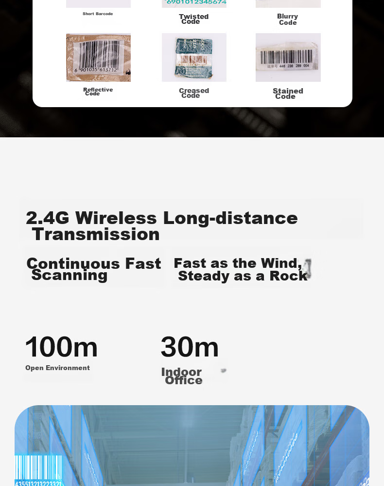 Deli Barcode Scanner, Wireless Barcode Scanning Gun, Pharmaceutical Traceability Logistics Express Delivery Medical Insurance Scanning Product Inventory Spare Parts Warehouse Barcode Scanning QR Code 14881S Black 7