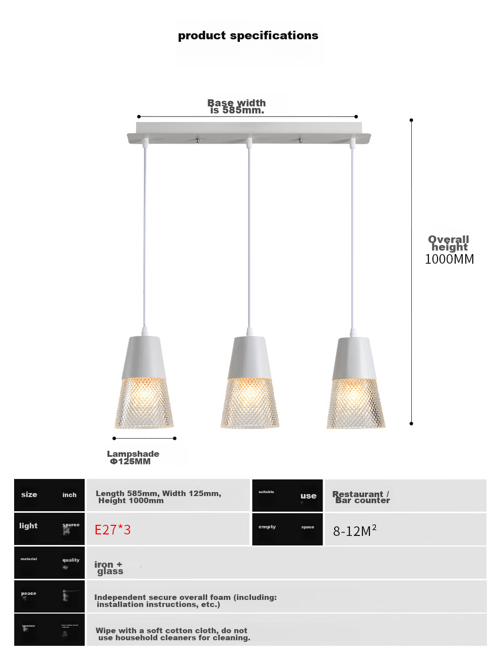 NVC Light Luxury Lighting, Nordic Creative Modern Dining Room Chandelier, Three-Head Dining Room Lamp, Crystal Glass Decorative Light, Fashionable 8