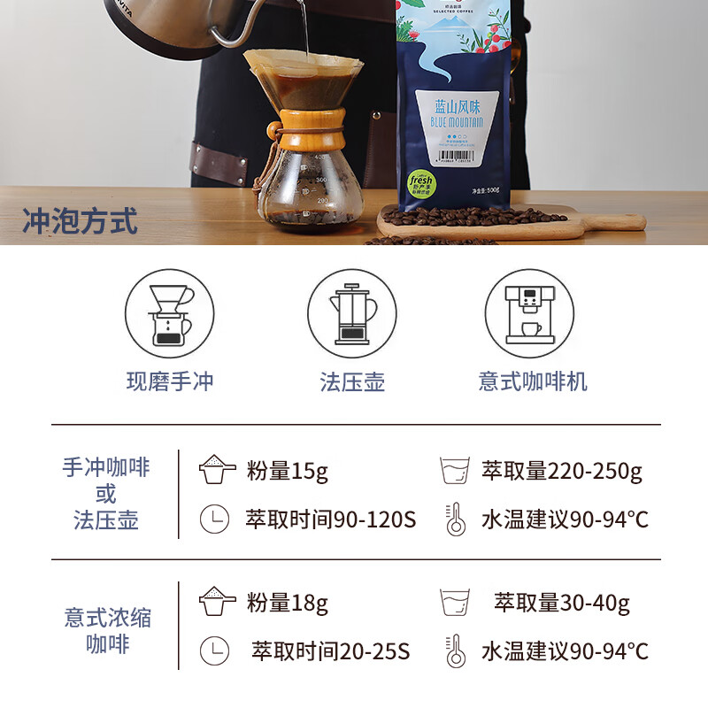 铭氏（Ming's）蓝山风味咖啡豆500g 精选阿拉比卡 中度烘焙手冲美式黑咖啡