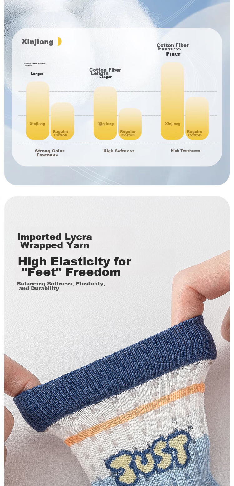 MiiOW Children's Socks, Boys' Summer Thin Style [Breathable Mesh], Mid-Calf Socks, Baby Developmental Ultra-Thin Growth Socks 3
