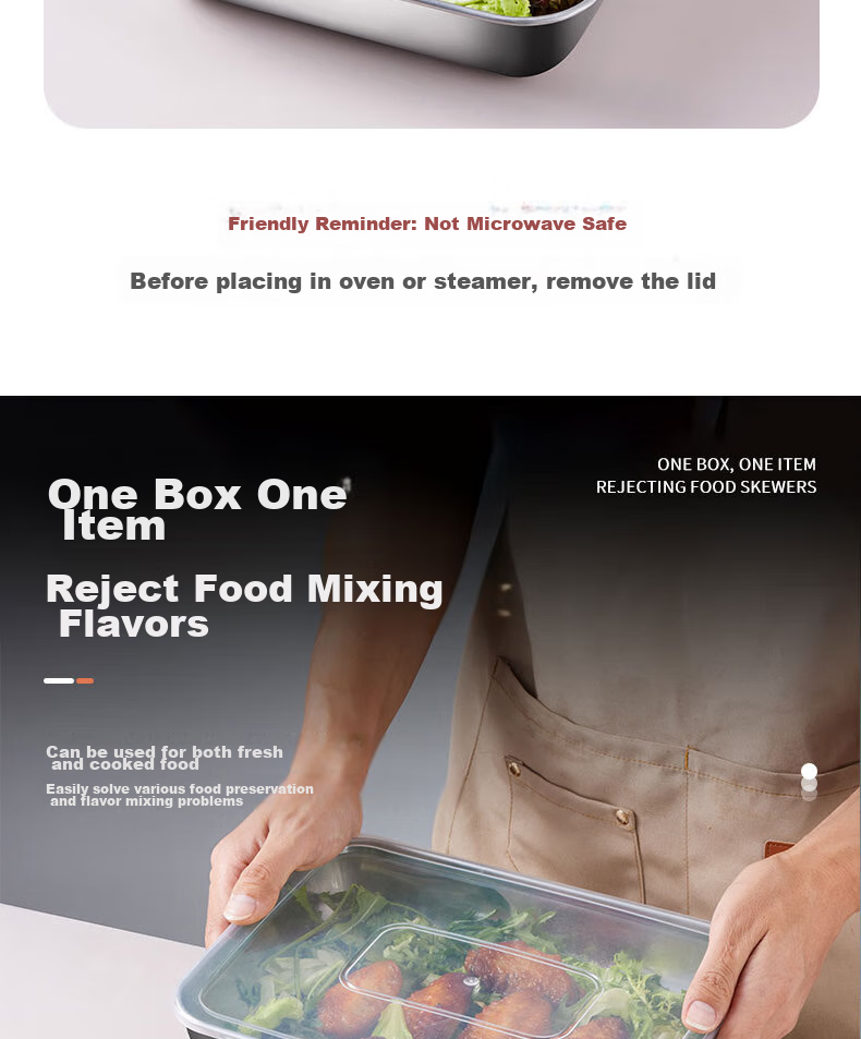 BJ Stainless Steel Rectangular Food Storage Containers, Extra Thick Tray Boxes, Vendors' Cold Dish Plates, Barbecue Plates, Large Size with Lids, Set of 6 5