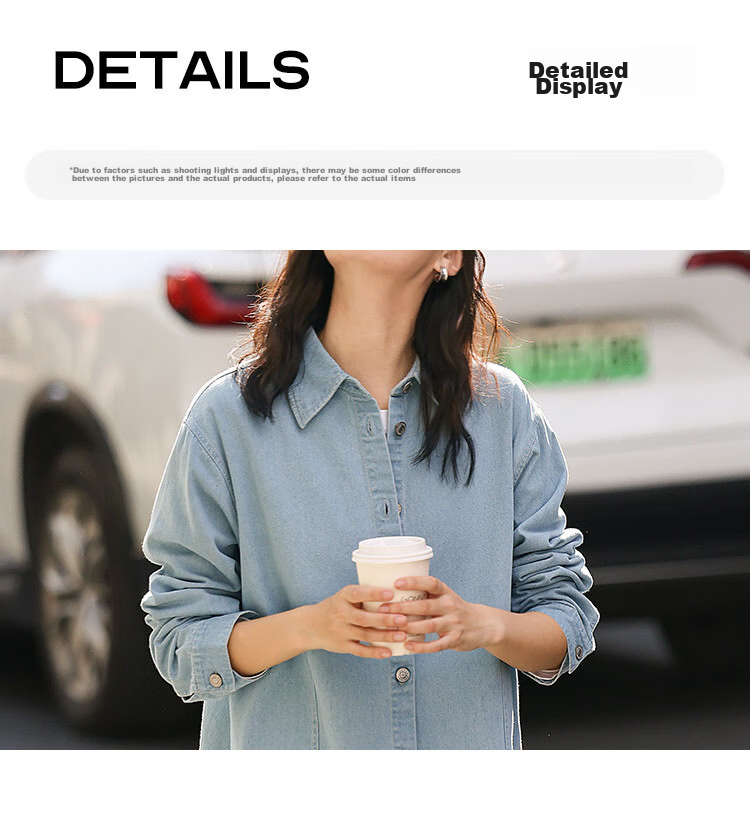 Dme [Light-Colored Denim Shirt] Spring And Autumn Youthful Age-Reducing Artistic Elegant Simple Basic Shirt for Wome 17