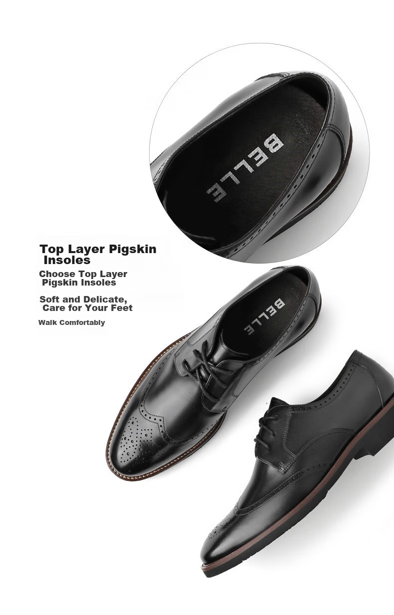 Belle Men's Shoes, Same Style As in Department Stores, Cowhide Shoes, Wedding Shoes, Men's Professional Commute Business Formal Leather Shoes B3217, Black, Size 41 8