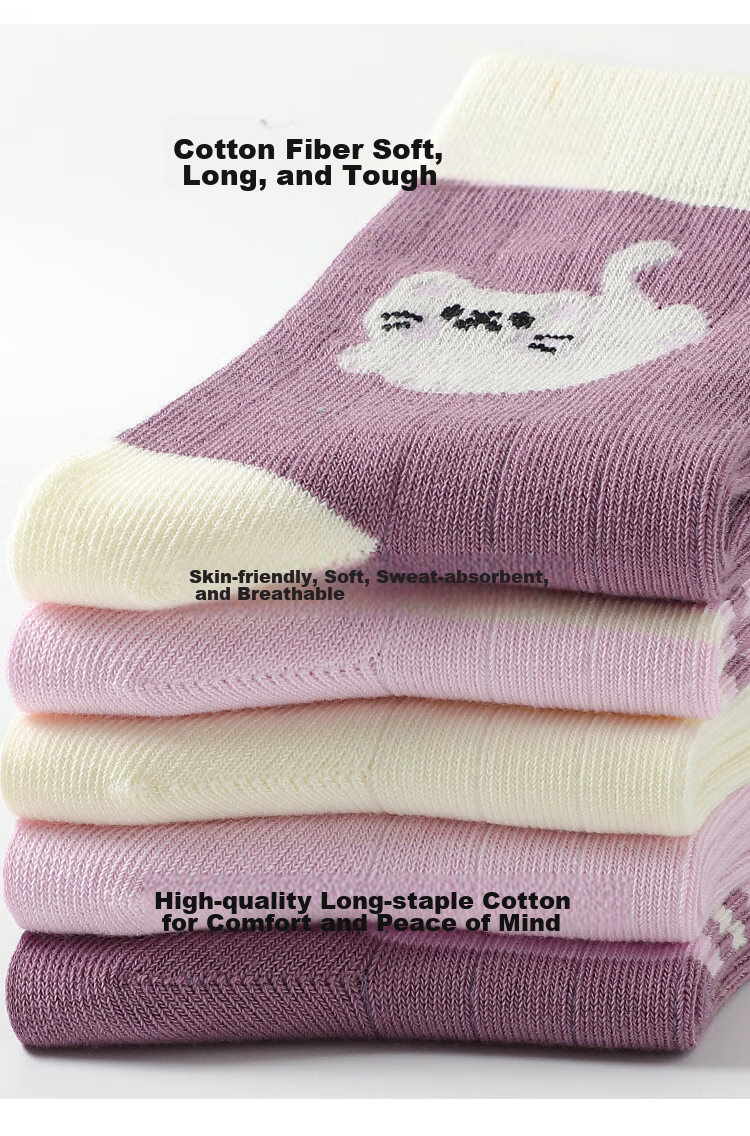 MiiOW Children's Socks for Girls, Mid to Big Kids Cotton Socks, Student Baby Autumn And Winter Comfortable Breathable Versatile Casual Mid-Calf Socks 5