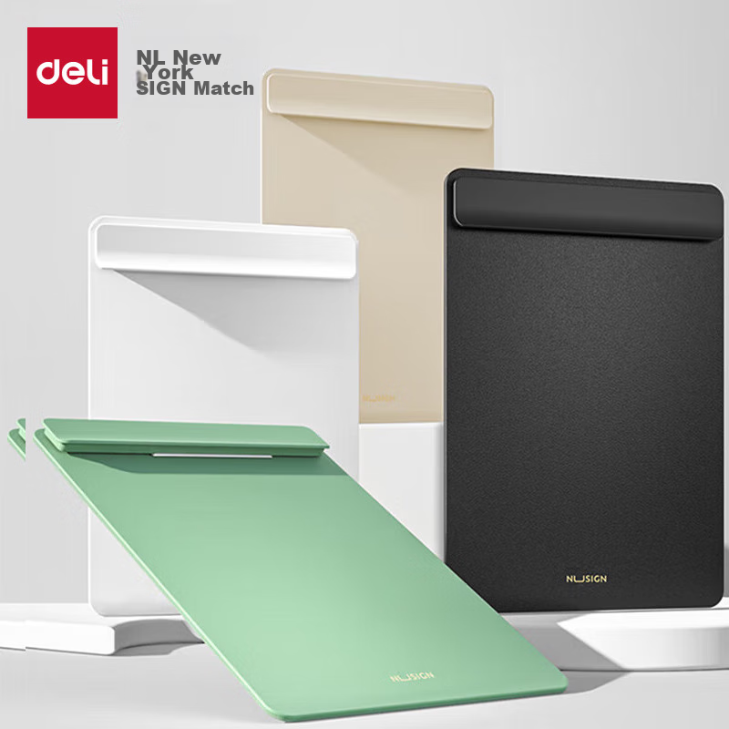 Deli A4 Clipboard File Folder Board Widened Clip Writing Pad Student Exam Paper Storage Office Report Folder, 2023 Gold Award Office Supplies, White NS501