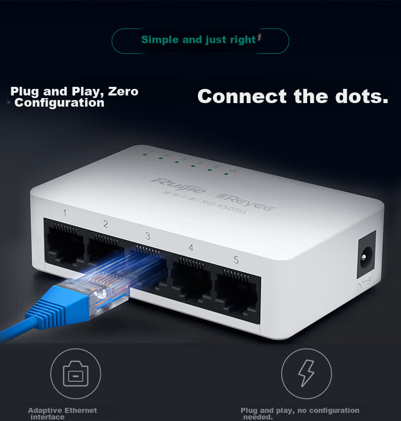 Ruijie 8-Port 100Mbps Unmanaged Lightning-Proof Switch RG-YS08, Eight-Port Network Full-Line Forwarding Data Stable Plug-And Home Business Dormitory Monitoring Splitter 3