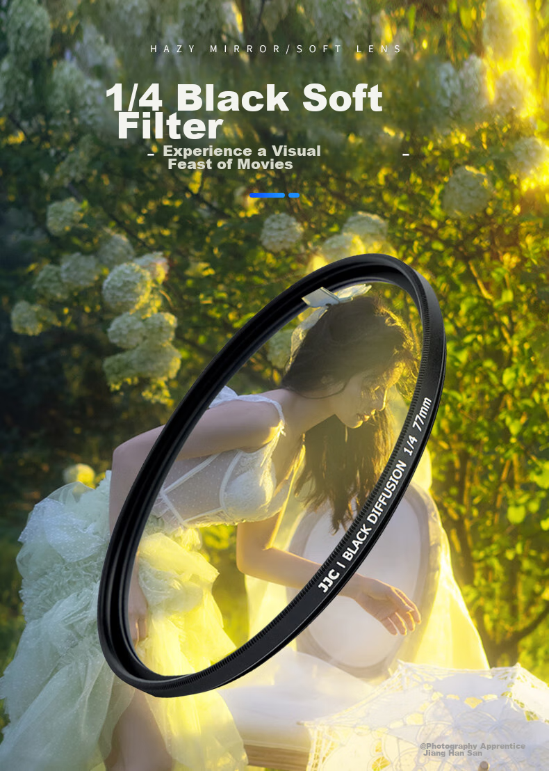 JJC Black Soft Filter, 1/4 Stop, Soft Light Filter, Soft Focus Diffusion Lens, Portrait Softening Filter, Suitable for Canon Nikon Sony Fuji DSLR Mirrorless Camera, 52mm 1
