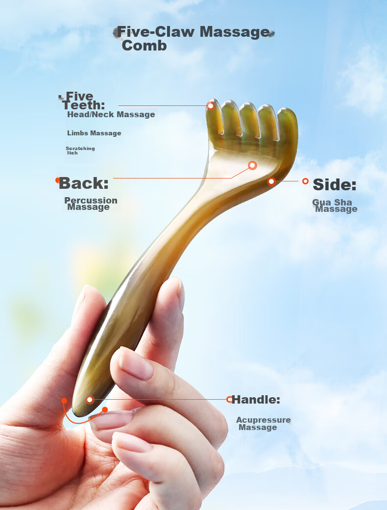 CAIYAOSHI Ox Horn Nail Manicure Shampoo Comb, Meridian Comb, Octopus Scalp Massage Comb, Neck Scraper, Gua Sha Moisture Removal, Dormitory Student Mid-Autumn Festival Gift for Women, Elders, Parents And Teachers 9