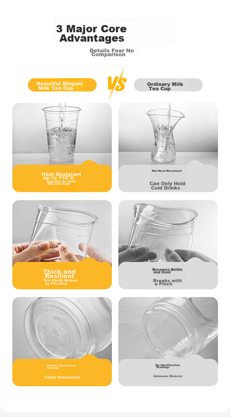 MARYYA Disposable Milk Tea Cups 400ml*20 Sets Coffee Cups with Lids Thick Plastic Juice And Milk Tea Cups 2