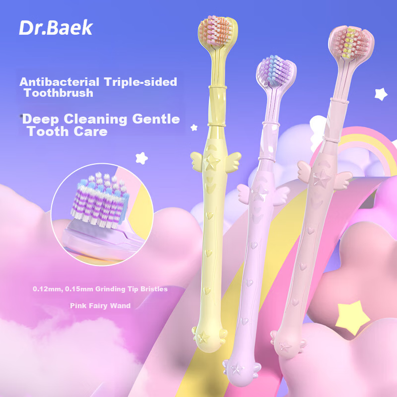 Трехсторонняя зубная щетка DR.BAEK Fairy Wand для взрослых, антибактериальная, мягкая щетина, защита десен, 3 шт.