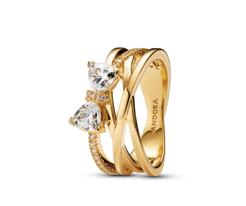 Pandora Elegant Satin Ribbon Bow Loop Ring, Gold High-End Versatile Birthday Gift for Girlfriend 2