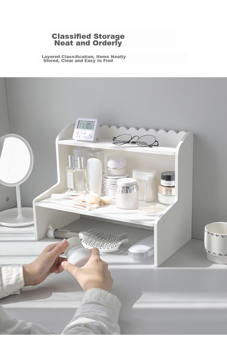 Ourunzhe Storage Rack, Desktop Organizer Shelf, Multi-Layer Storage Rack for Cosmetics, Small Shelf, White Double-Layer Medium Size 5