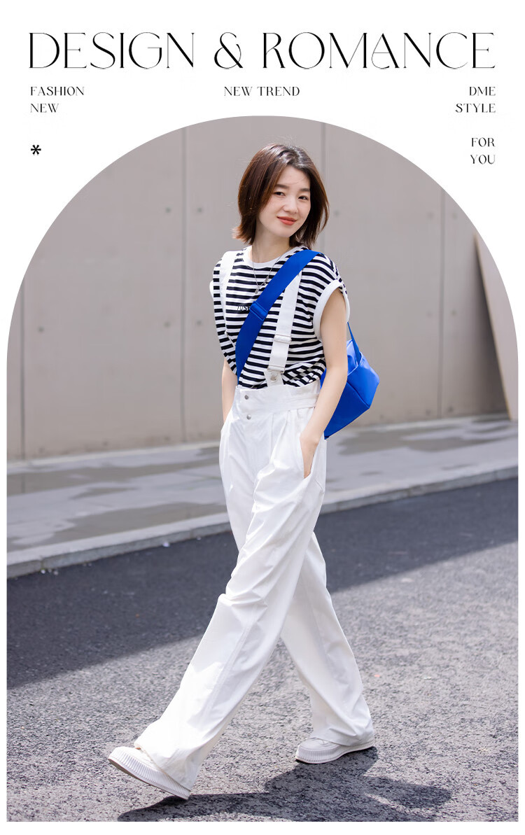 Dme Wide-Leg Suspender Pants with Adjustable Waistband, Women's Wide-Leg Suspender Pants, White, M 1