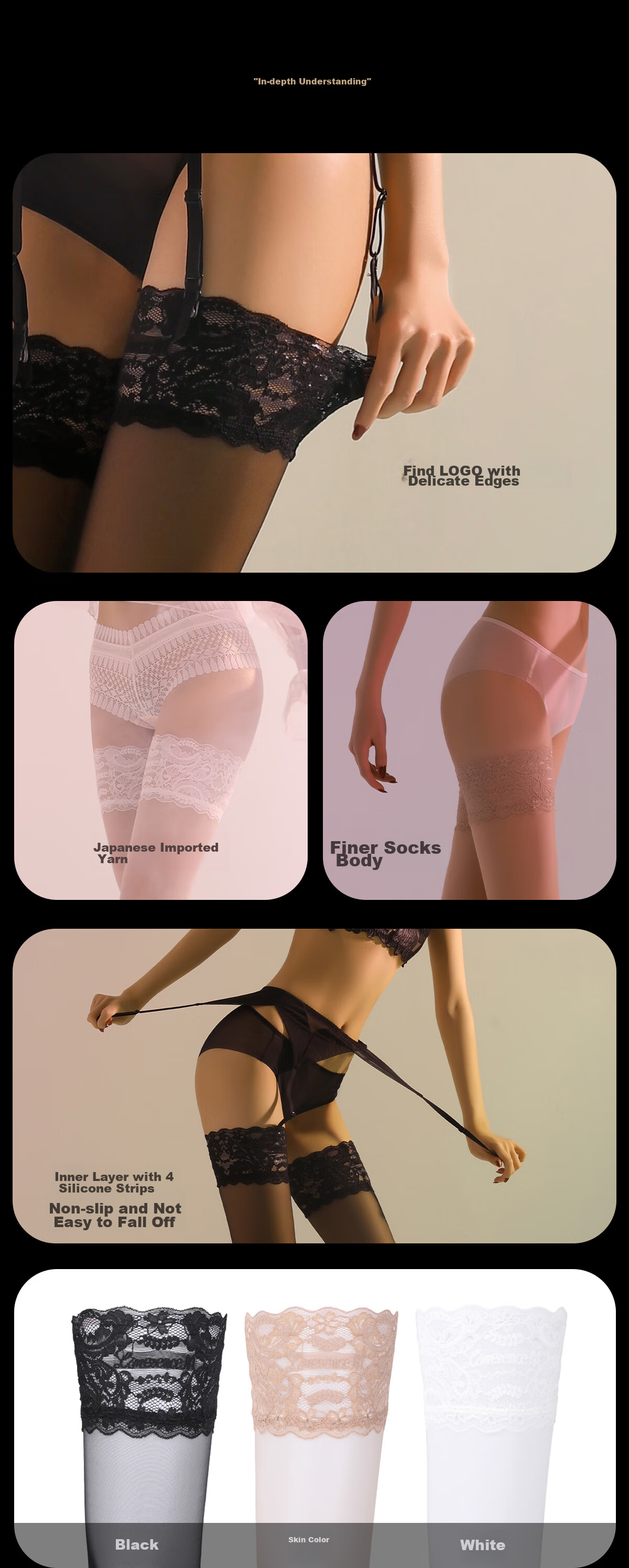 Limerence M [0.01] Stockings, Monet Garden Smooth Women's Thin Sexy Lace Thigh-High Stockings, Black, One Size Fits All 9