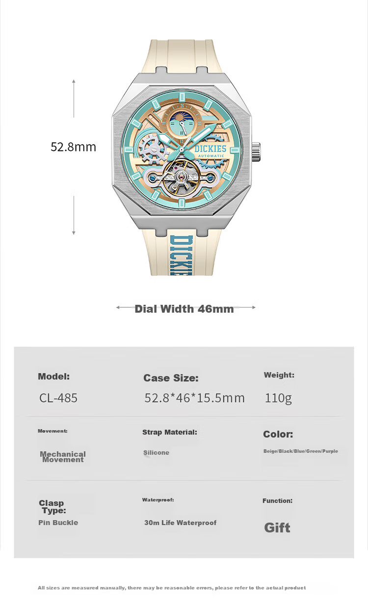 Dickies Mechanical Watch, Student Men's Fully Automatic Skeleton Luminous Watch, Mechanical Gift for Boyfriend, Valentine's Day Present, CL-485 10