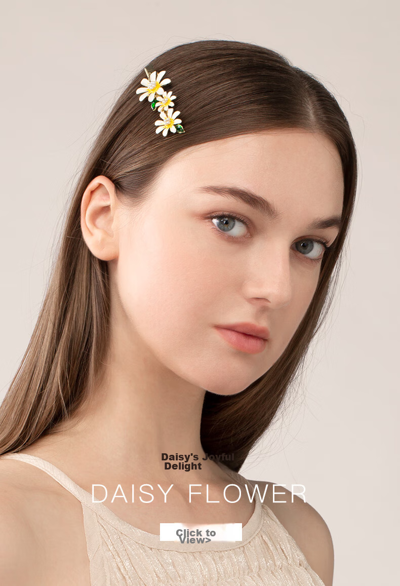 Cercoo Daisy Joy Handmade Oil-Dripping Crystal Hair Clip, Side Clip, Elegant Hairpin, Bangs Clip, Flyaway Hair Clip, Hair Accessory 1