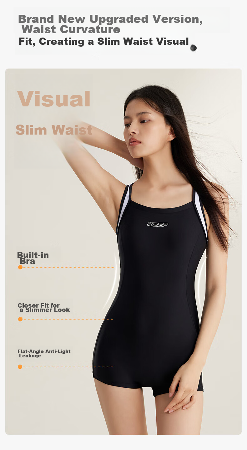 Keep Women's One-Piece Swimsuit, Professional Swimming Costume for Training, 601 Swimwear, Swimming Goggles And Swim Cap Three-Piece Set, Size L 4