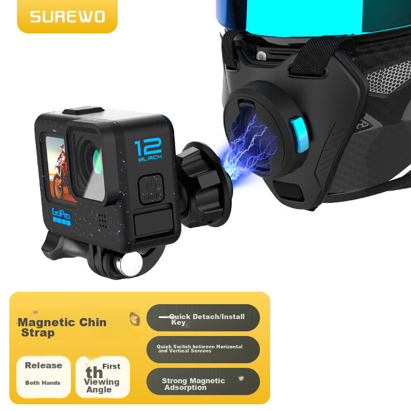 SUREWO Magnetic Mount for DJI Action 5 Pro/6 And GoPro Action Cameras, Helmet Strap for Motorcycle Riding Accessories