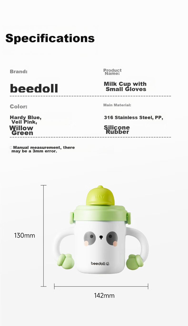 Beedoll Children's Water Bottle, Milk Cup with Straw for Toddlers, Direct Drinking Cup for Kids Aged 3-6, 316L Stainless Steel, Blue 13