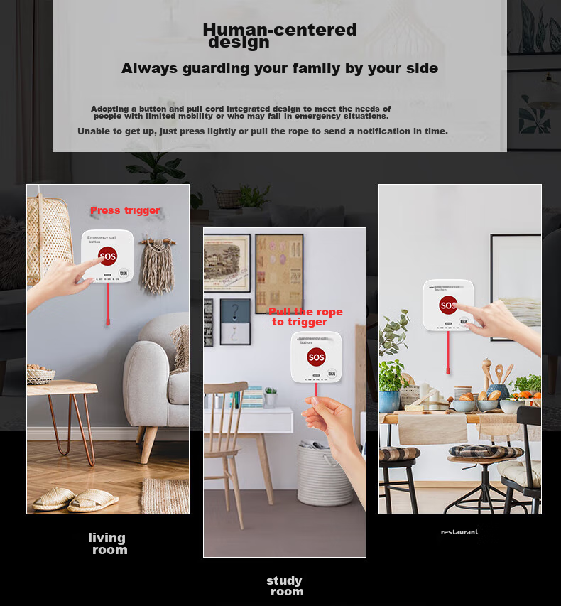 LFang Elderly Alarm Button, Bedside Fall Prevention Emergency Call Remote Button, No Alarm Sound, Emergency Call Device 2
