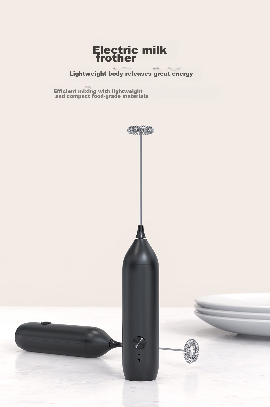 CLITON Electric Milk Frother Coffee Creamer Maker, Rechargeable Milk Frother, Stainless Steel Handheld Mini Mixer 1