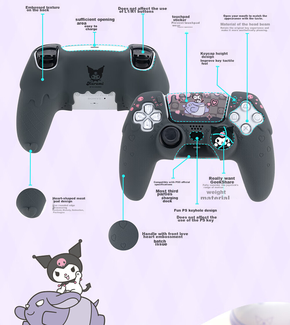 Jixiang Switch Pro Protective Case, Sanrio Kuromi Nspro Game Controller Cover, Cute Cartoon Full Coverage Soft Case, Shockproof Dustproof Protective Shell Accessory 17