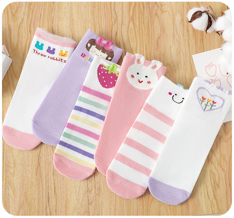 LangSha Children's Socks, Girls' Spring And Autumn Mid-Calf Cotton Socks, Comfortable Breathable Student Socks, Cute Socks for Older Children, Durable Socks 13
