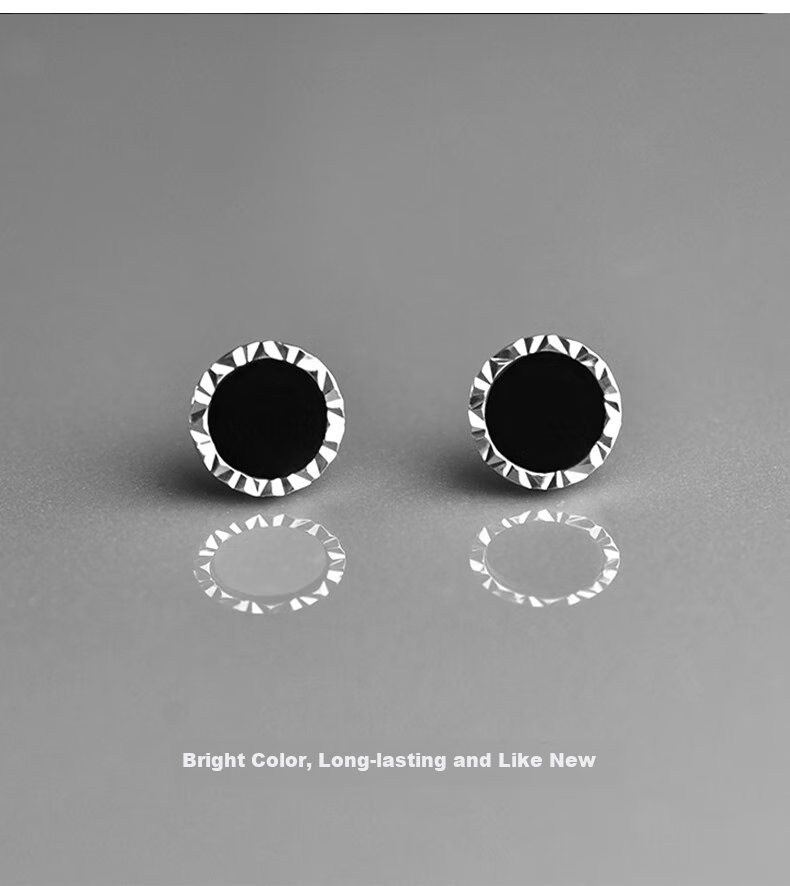Dijing 925 Sterling Silver Stud Earrings for Men, Single Pair, Cool And Stylish High-End Look, Black Earrings, Birthday Gift for Me 5