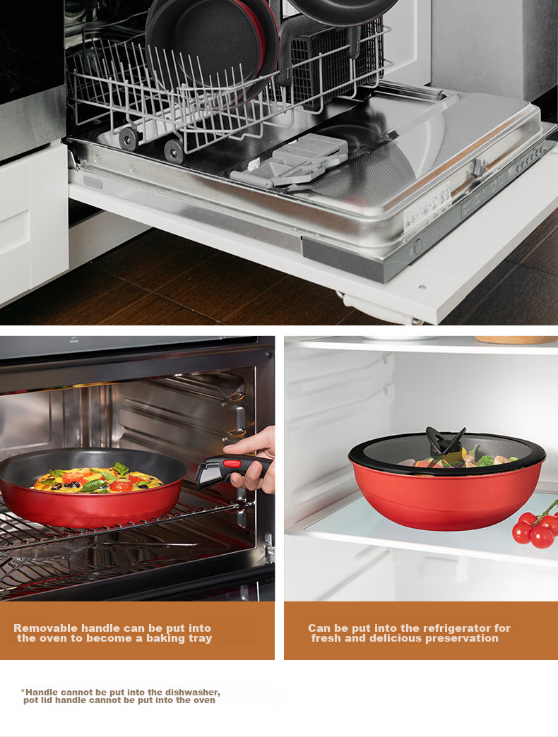 Tefal Cookware Set, Versatile Cast Aluminum Red Heart Detachable Frying And Stir-Frying Pan with Titanium Non-Stick Coating, Six-Piece Set, Dishwasher Safe 13