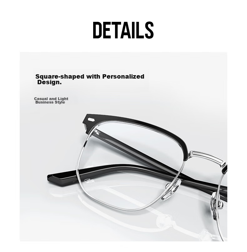 MOLSSION Eyeglass Frames, Browline Glasses MA6016, B16 Silver Upper Brow Transparent Gray 4