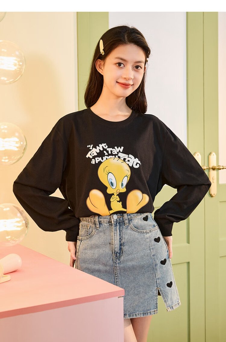 TonLion 2025 Long Sleeve T-Shirt for Women, Casual College Style Base Layer Top Inner Wear [Tubaguo Collaboration], Black, M 7