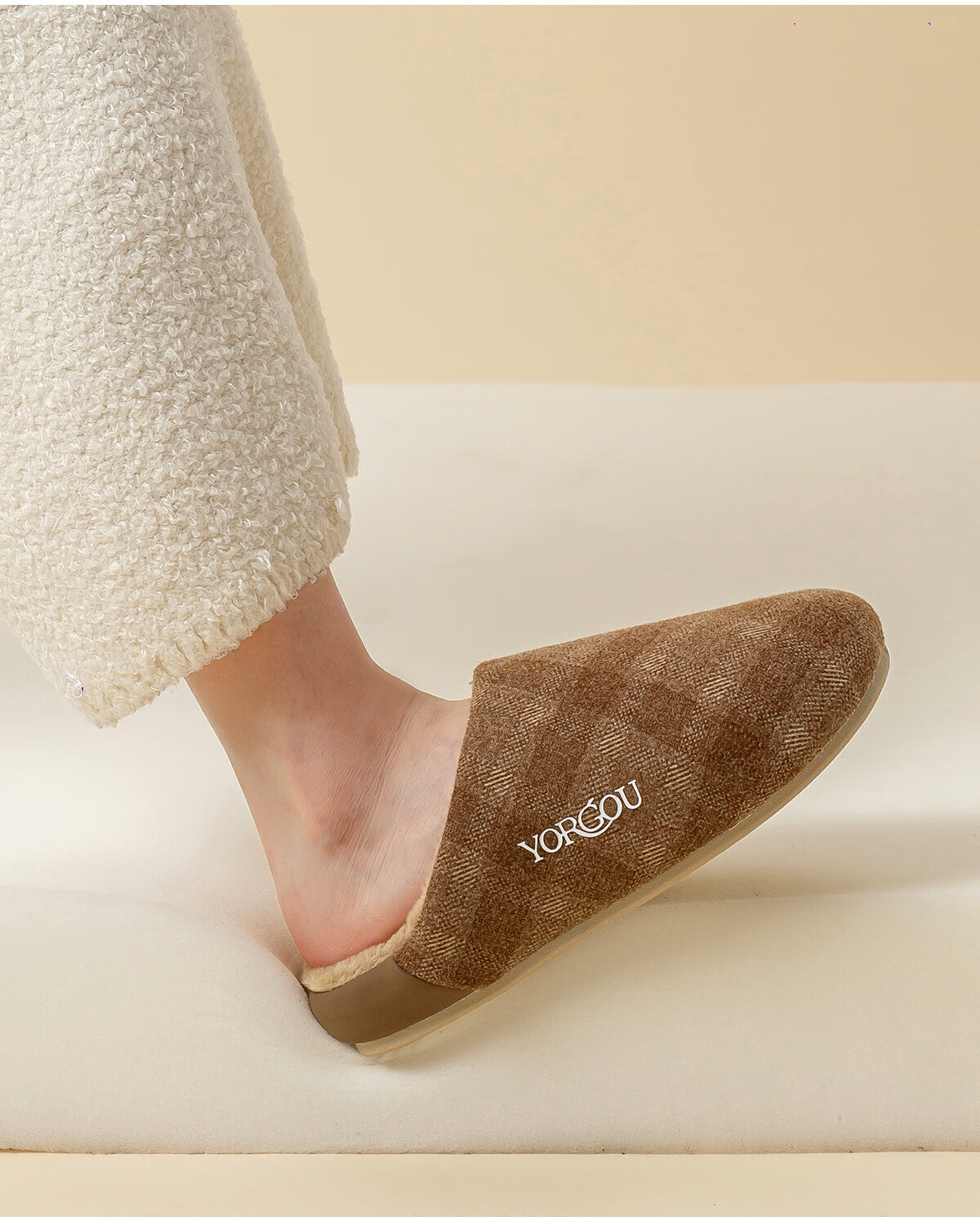 Yuangang Plaid Cotton Slippers for Women And Men, Winter Indoor Warm Slippers, Hazelnut Color, Size 36-37 [Suitable for Feet Size 35-36] 3