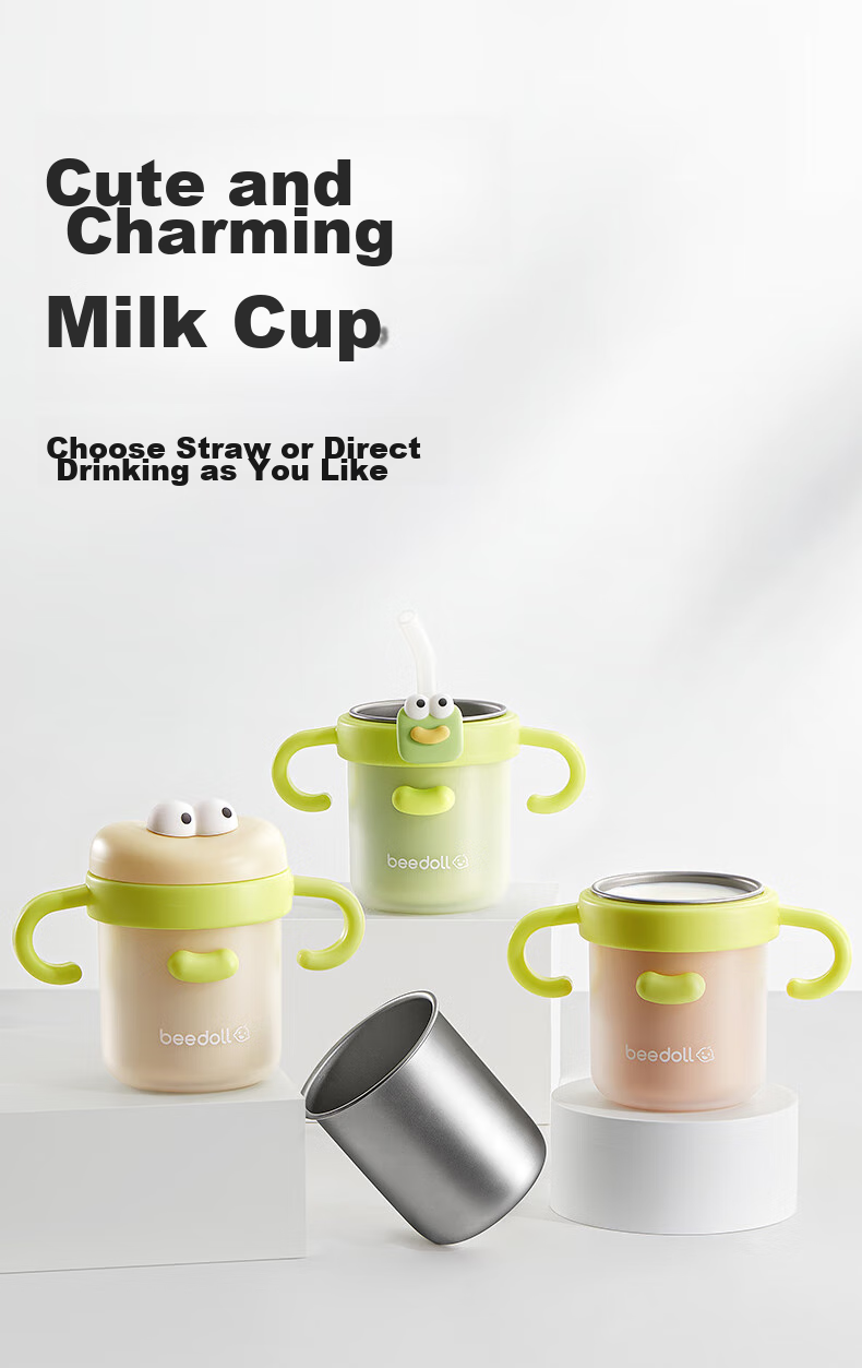 Beedoll Children's Insulated Milk Cup with Straw for Kindergarten, Suitable for Ages 1-2 And Above, Direct Drinking Student Water Bottle, Wei'er Pink 1