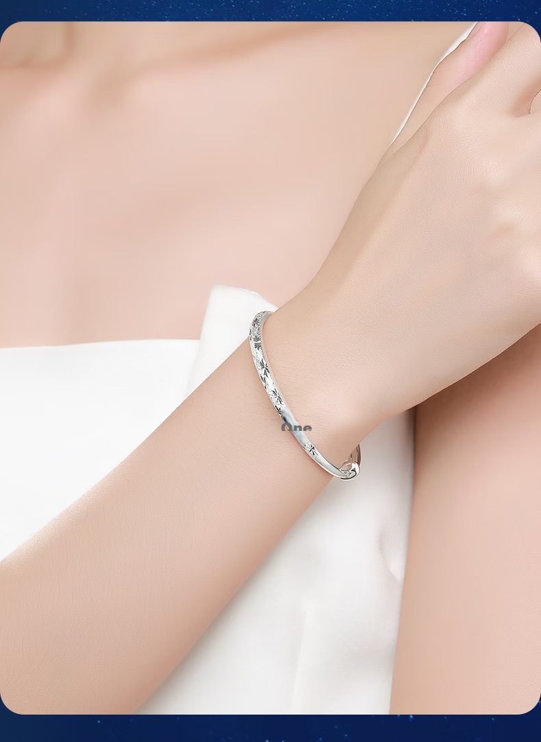 Sino Gem 999 Sterling Silver Women's Starry Sky Bracelet Fashion Silver Jewelry Couple Bangle Gift for Girlfriend Wife Birthday 10