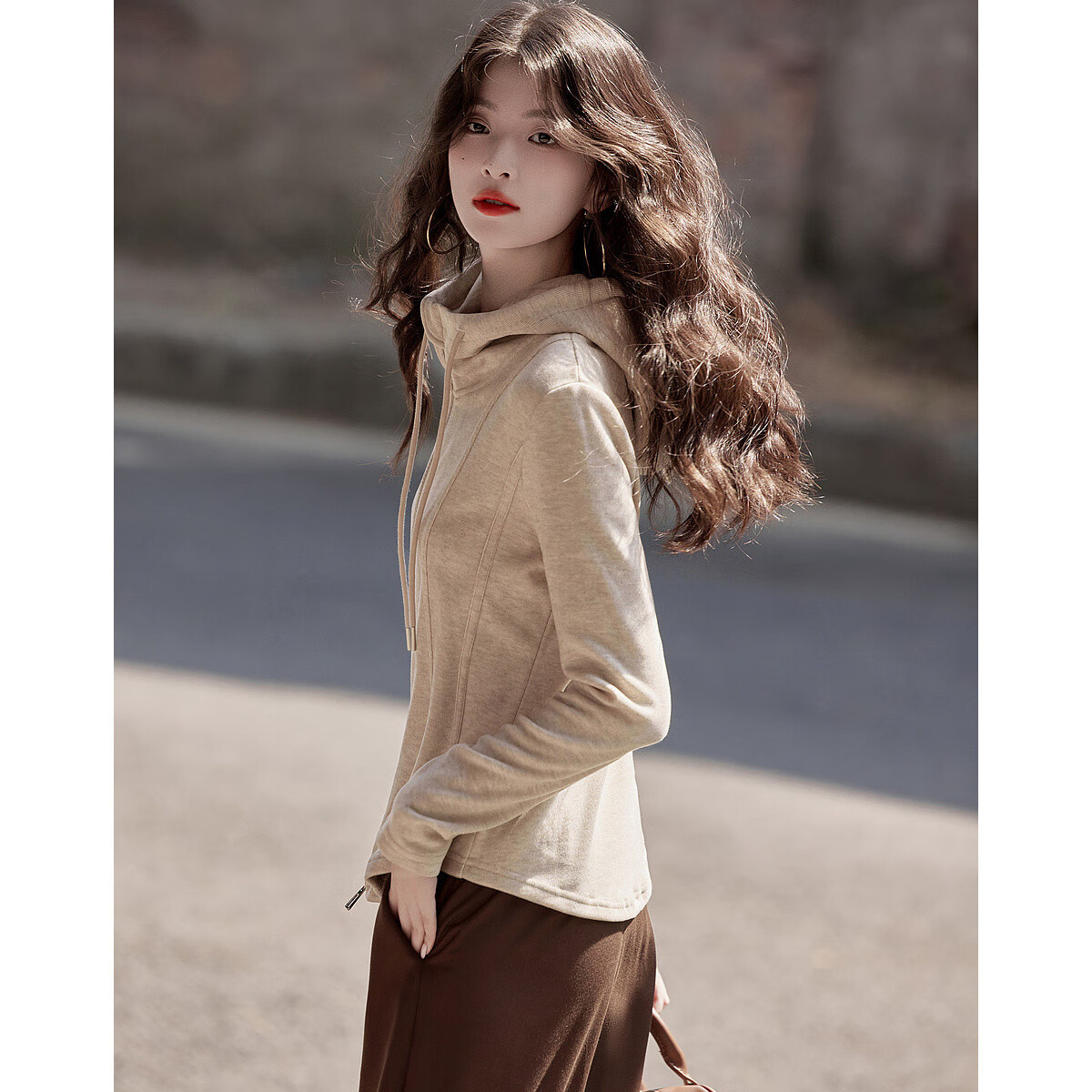 Dme [Young Version of Walking Out] Spring And Autumn Sporty Double-Zip Hooded Comfortable Slimming Treasure Women's Top