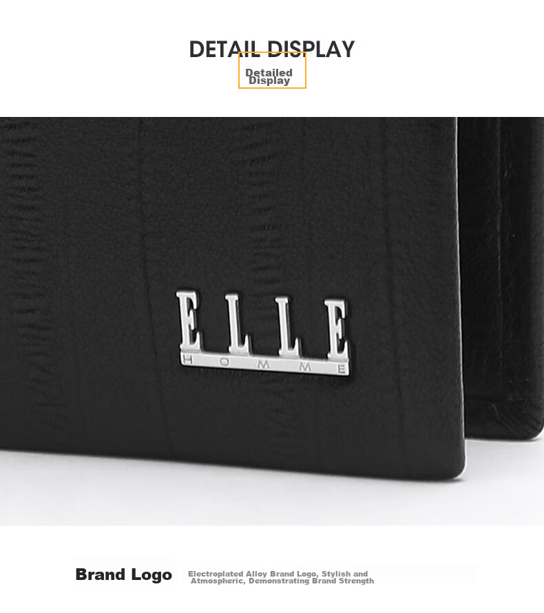 ELLE HOMME Men's Short Wallet, Top-Grain Leather Multifunctional Card Holder, Horizontal Style Billfold 2120, Birthday Gift for Me 10