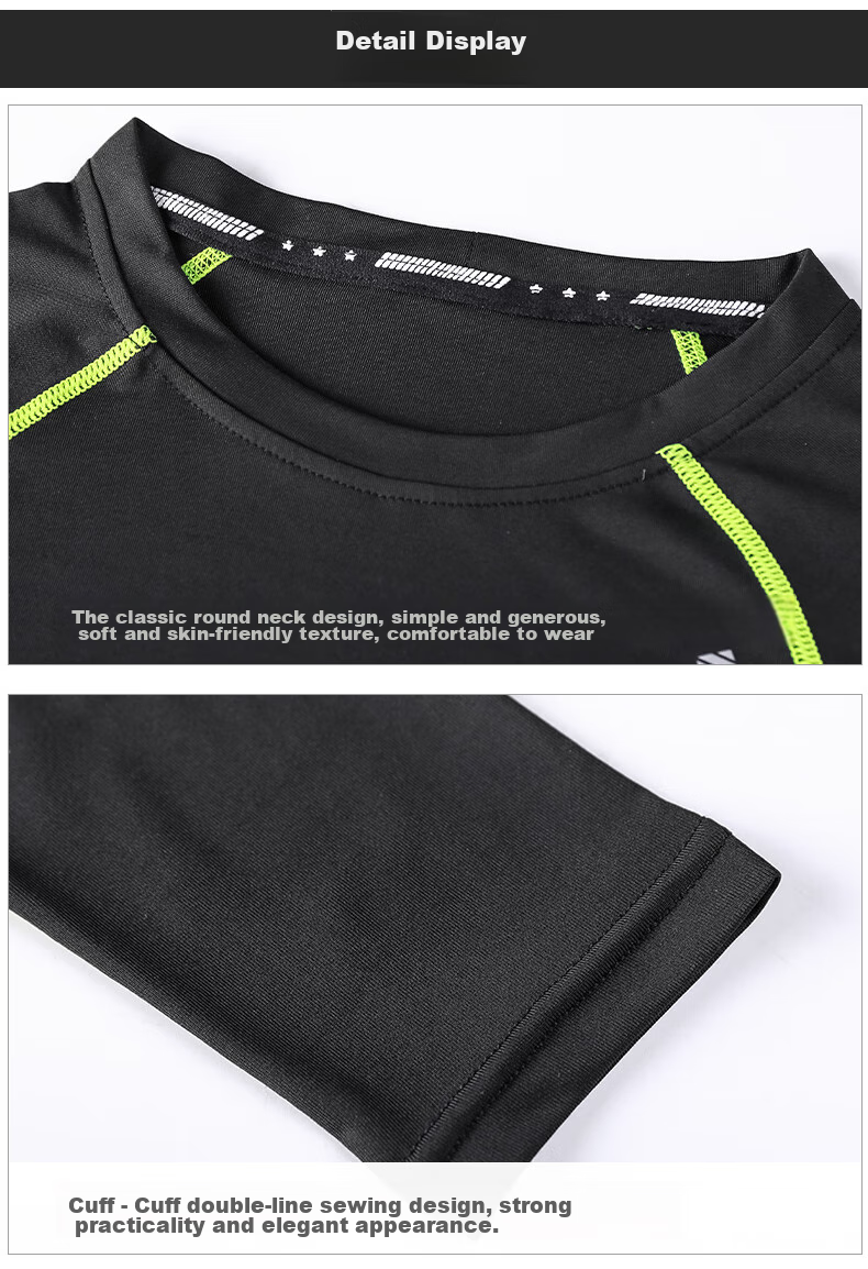 BURUITE Children's Quick-Dry Sportswear Set, Basketball And Soccer Training Fitness Wear, Tight-Fitting Shirt for Boys, Running, Skiing, Badminton Outfit 15