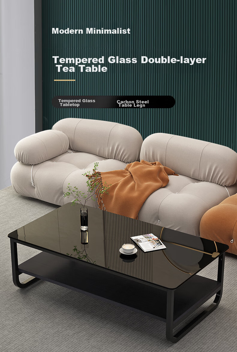 Fanshe Coffee Table, Simple Design, Tempered Glass Double-Layer Storage Coffee Table, Side Table for Small Apartments, Living Room Thickened Legs, Small Table 1