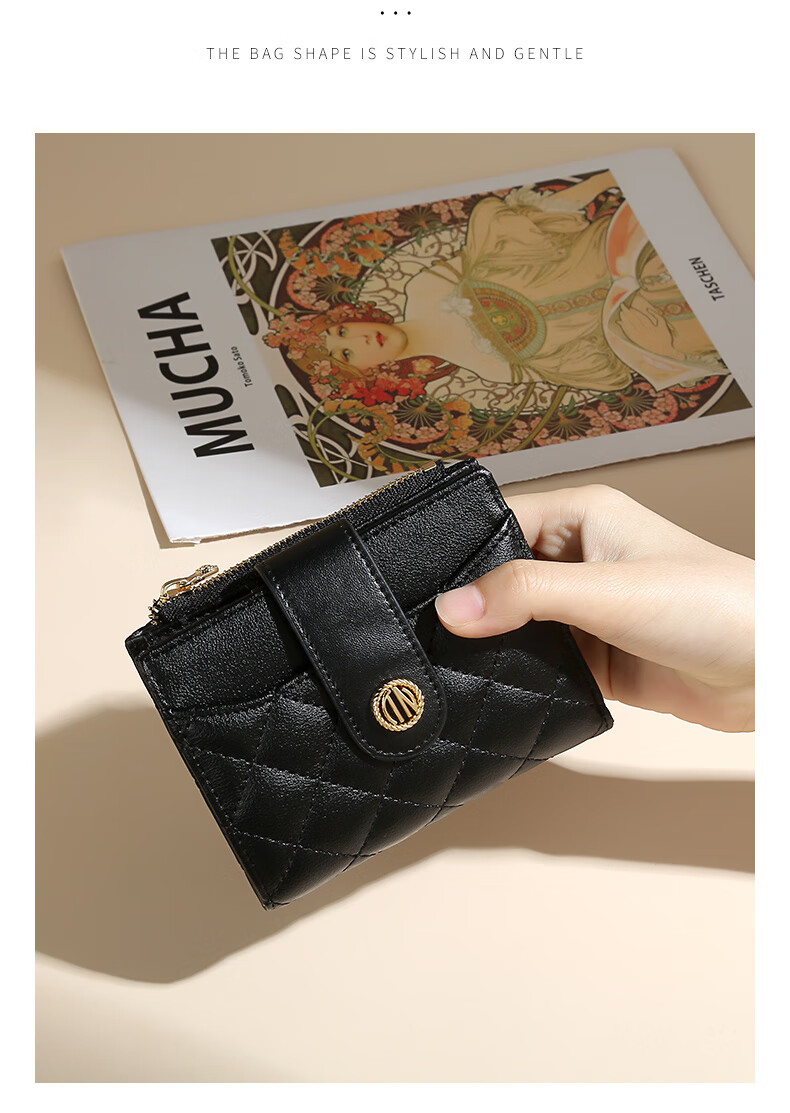 TUCANO Leather Women's Short Wallet And Card Holder, Two-In High-End Diamond Pattern Zipper Coin Purse, Birthday 520 Gift 5