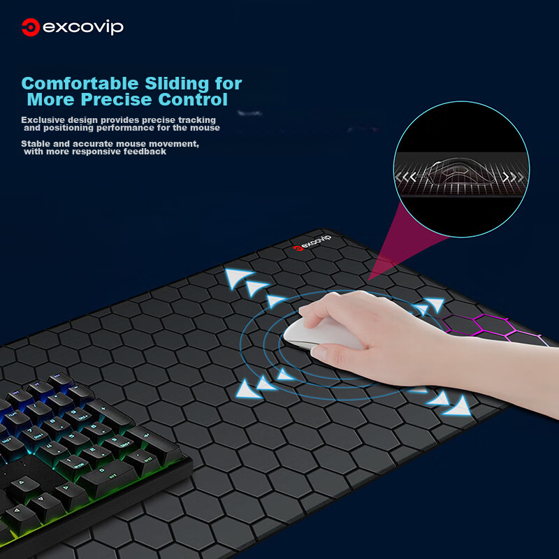EXCO Mouse Pad, Extra Large Desk Mat, Computer Office Gaming Cartoon Anime Edge-Locked Keyboard Pad, Non-Slip, 800*300mm, Hexagonal Colorful 0258 5