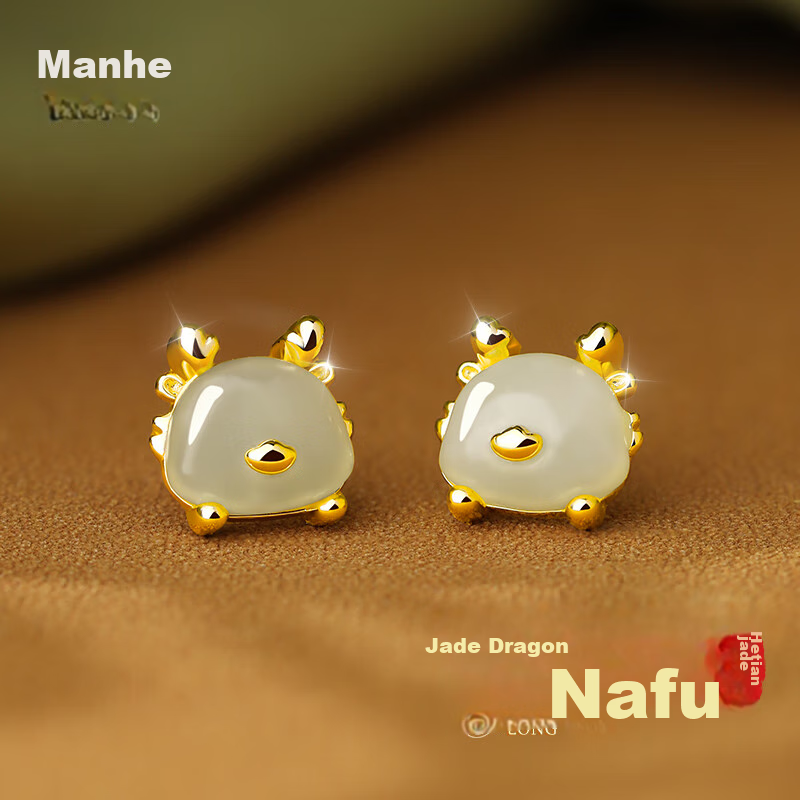 MANHE S925 Silver And Hetian Jade Earrings for Women, Zodiac Year Dragon Year Birthday Gift for Wife Or Girlfriend