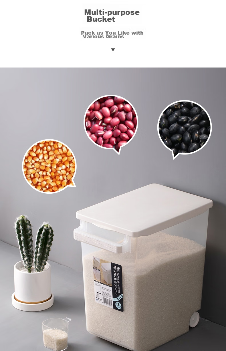 CHAHUA Kitchen Storage Container, Rice Bucket with Wheels, Moisture-Proof Sealed, PP Material, White, for Home Use, 10L Capacity 9