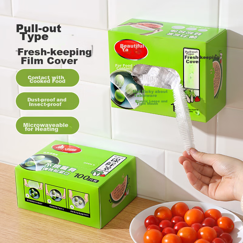 MARYYA Disposable Plastic Wrap Set of 100 Pieces, Refrigerator Food Storage Covers, Elastic Self-Sealing Universal Size