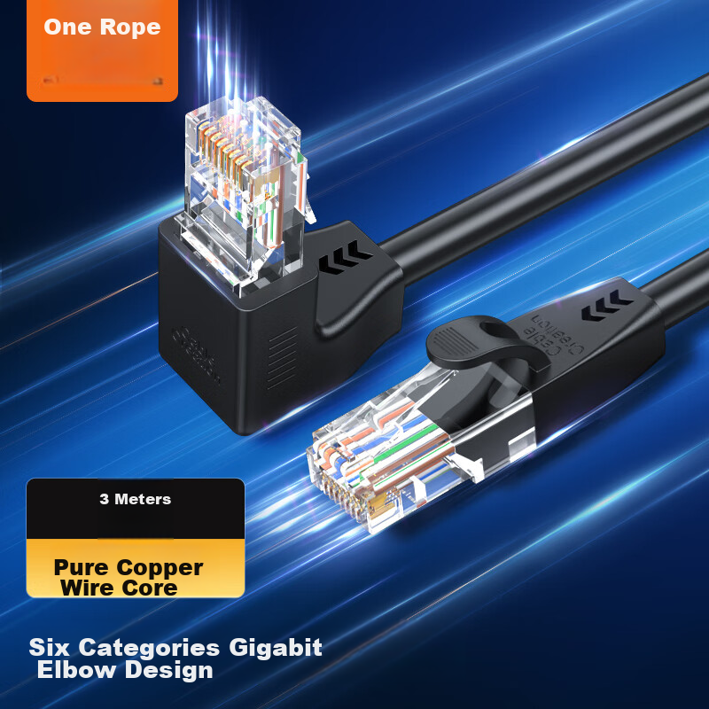 Cable Creation CAT6 Gigabit Ethernet Cable Connector RJ45 Crystal Head Elbow Computer Network Patch Cable Finished Network Cable, Upward Elbow 3 Meters CL0096