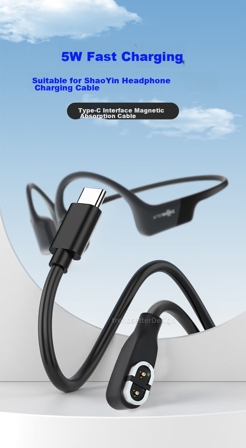 Chaofan Compatible with Shao Yin Bone Conduction Headphones Type-C Charging Cable AS800/S810/S803/AS811 Wireless Bluetooth Sports Earphones Charger Magnetic Charging Cable 1
